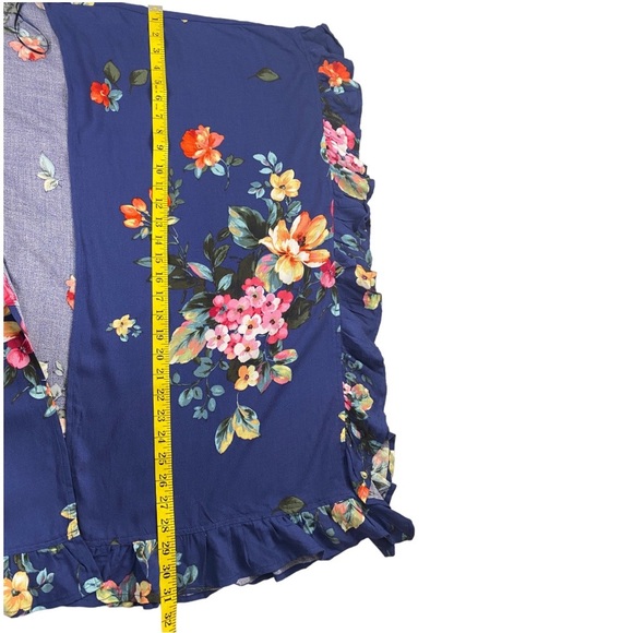 WHITE BIRCH Womens Navy Floral Ruffle Boho Peasant Hippie Kimono Cover Up Sz S/M - Picture 11 of 14